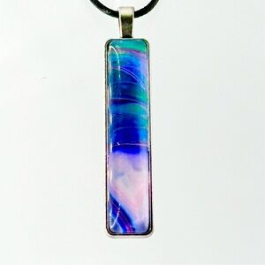 Vibrant Blue and Purple Rectangular Pendant Necklace